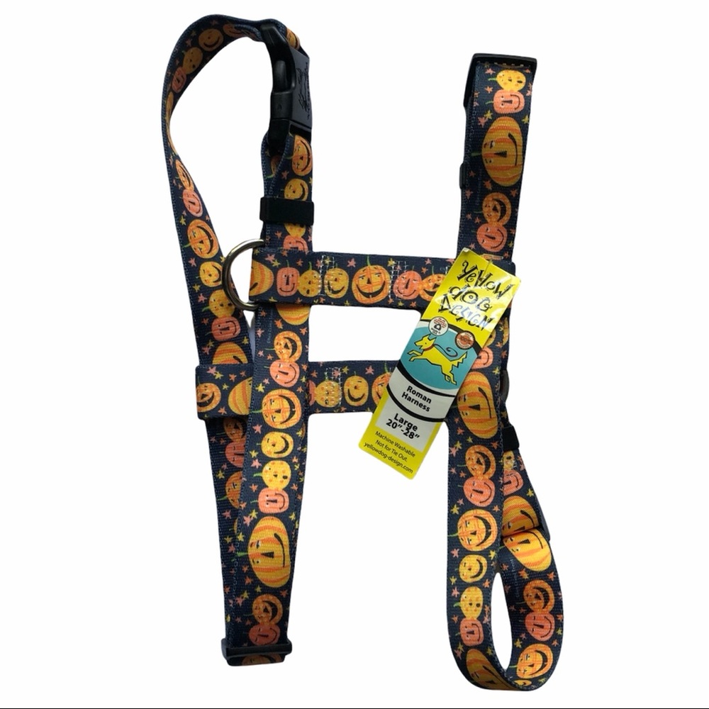 NEW Halloween / Pumpkin Dog Roman Harness L  Yellow Dog Design NWT